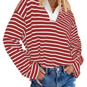 AKEWEI Striped Long Sleeve Top For Women - Large